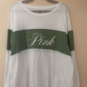 PINK Victoria's Secret Women's Green and White Top